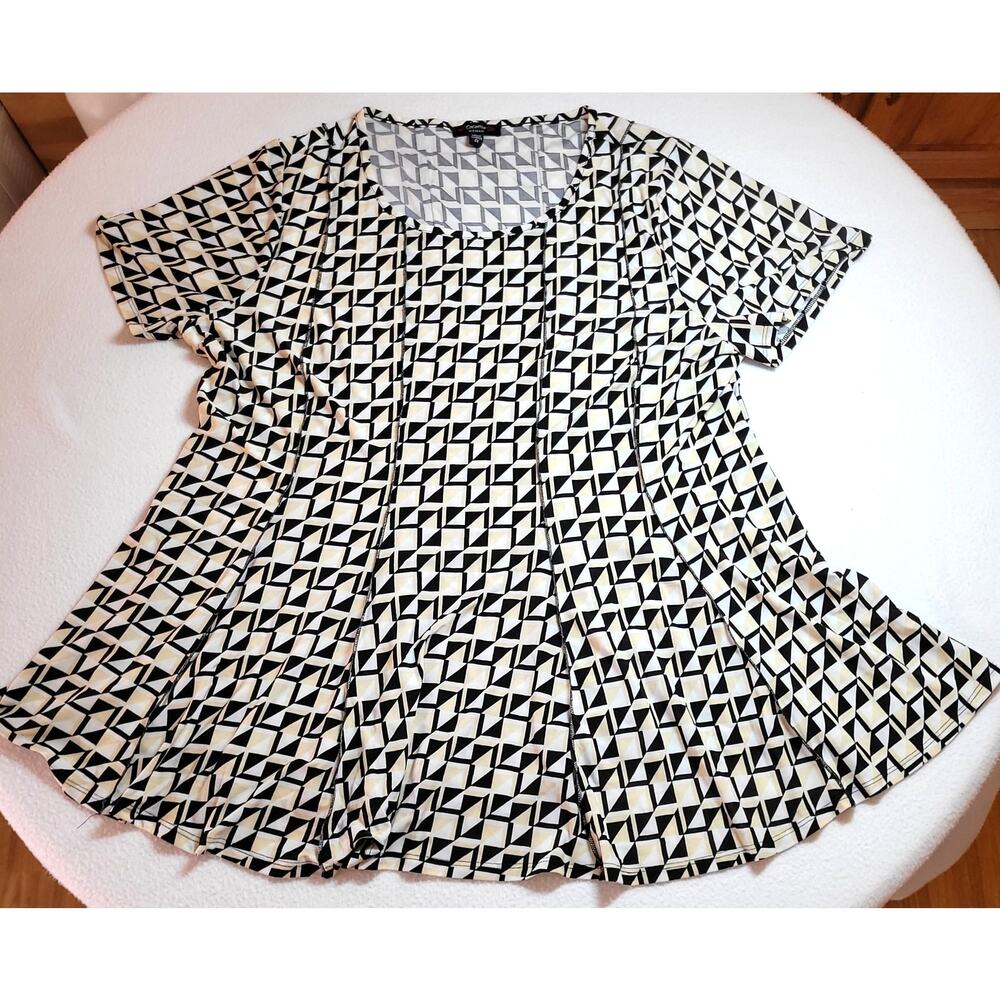 Cocomo Womens Blouse Plus 2X Geometric Print Stretch SS Pullover Mature Normcore